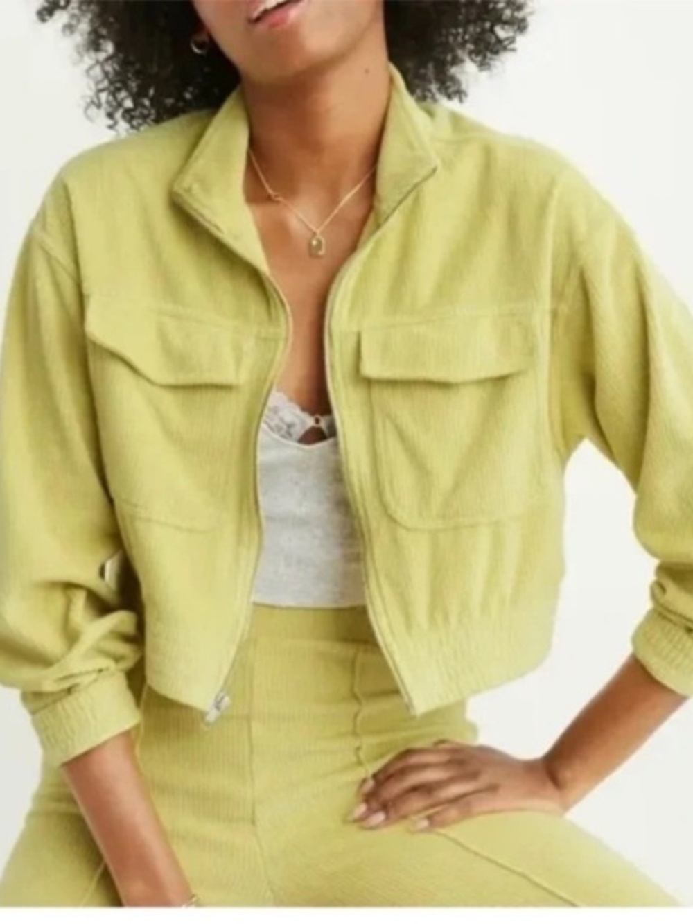 AERIE Groove On Velour MATCHING SET: Full Zip Cropped Jacket and Pants